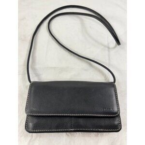 Fossil Black Leather Wallet Clutch with Detachable Strap